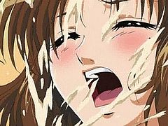 A very busty hentai chick gets titfucked and jizzed
