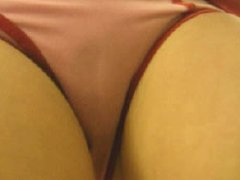 Asian girl has peeing desperation and wet panties while showing upskirt